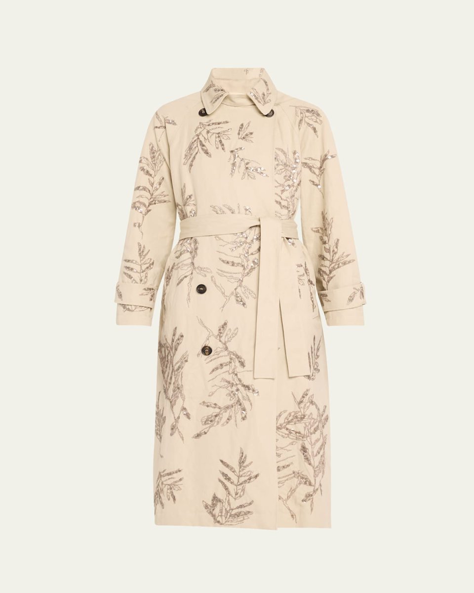 Herbarium Paillette Embroidered Belted Trench Coat